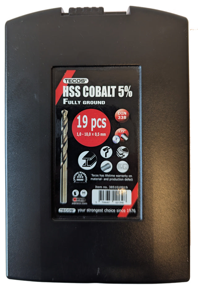 HSS Cobalt 5% set 19 delar: 1 - 10 mm