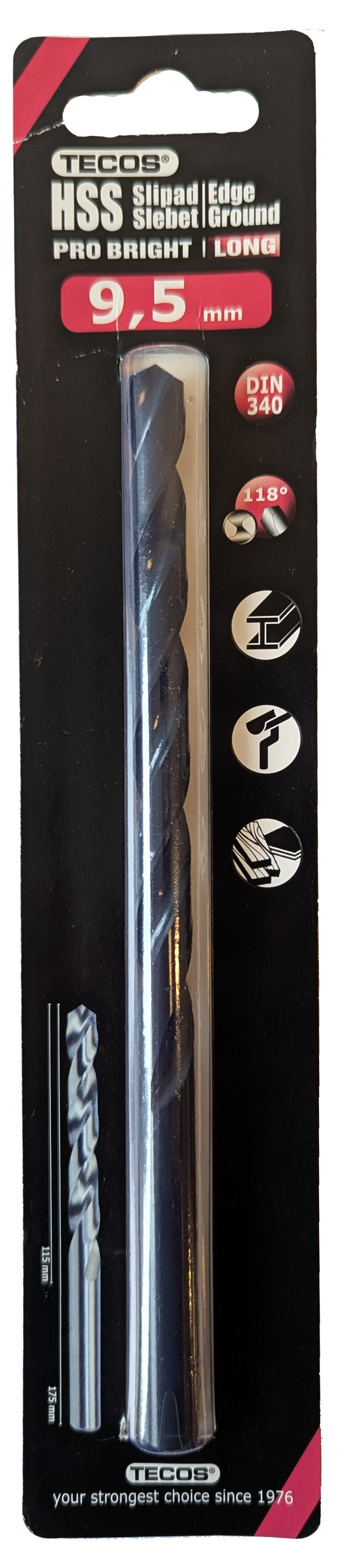 HSS borr Pro Bright, Lång, 9,5 × 175 mm, 1 st.