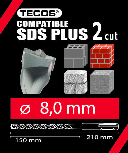 Hammarborr - SDS Plus, 8 × 210 mm, 2-Skär - 10 st.