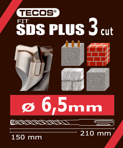 Hammarborr SDS Plus, 6,5 × 210 mm, 3-Skär