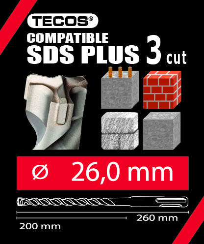 Hammarborr SDS Plus, 26 × 260 mm, 3-Skär