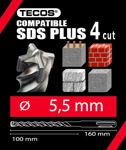 Hammarborr SDS Plus, 5,5 × 160 mm, 4-Skär