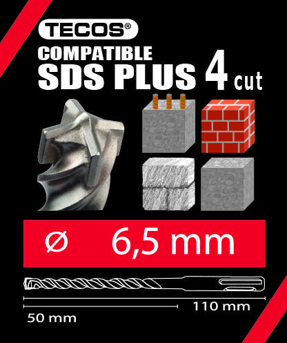 Hammarborr SDS Plus, 6,5 × 110 mm, 4-Skär