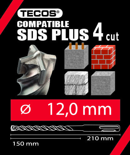 Hammarborr SDS Plus, 12 × 210 mm, 4-Skär