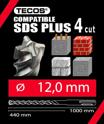 Hammerbor - SDS Plus, 12 × 1000 mm, 4Skær