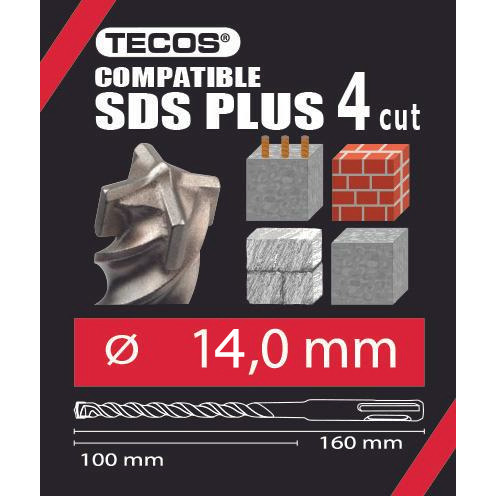 Hammarborr SDS Plus, 14 × 160 mm, 4-Skär