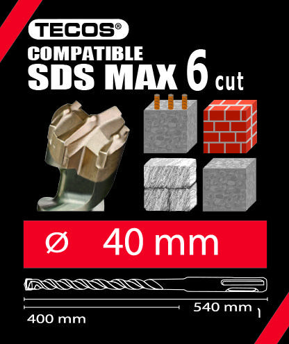 Hammarborr - SDS Plus Max, 40 × 540 mm, 6-Skär